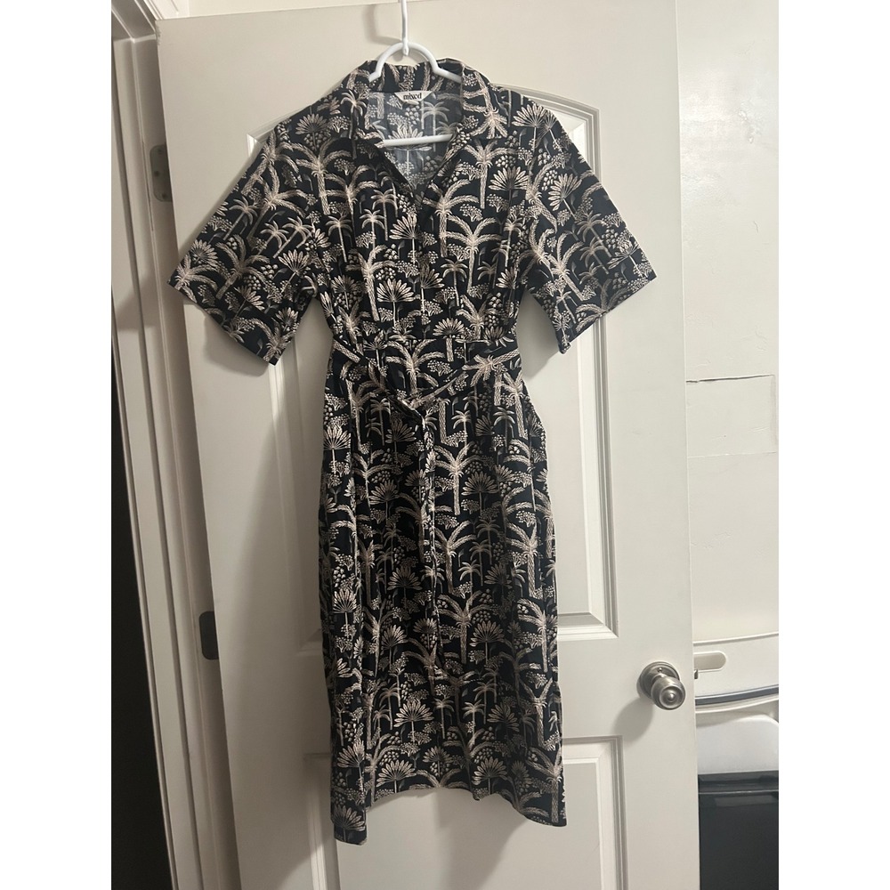 Mixed by Nasrin Rachel dress in Paloma Tree Print Shirt Dress Black Cream Belted